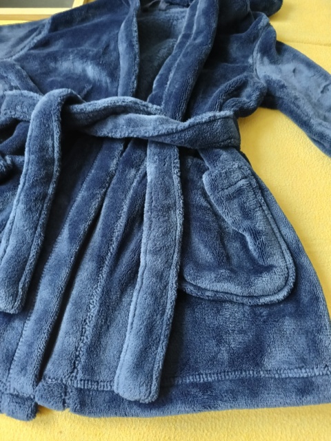 Szlafrok dziecięcy M&S 90 cm granatowy miękki z kapturem