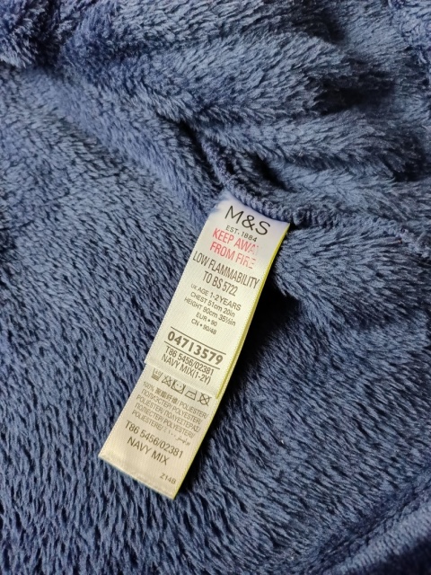 Szlafrok dziecięcy M&S 90 cm granatowy miękki z kapturem